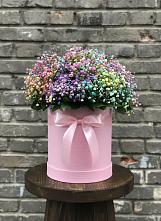 Цветочная композиция из Гипсофила и Розы в шляпной коробке в Новом Маяке