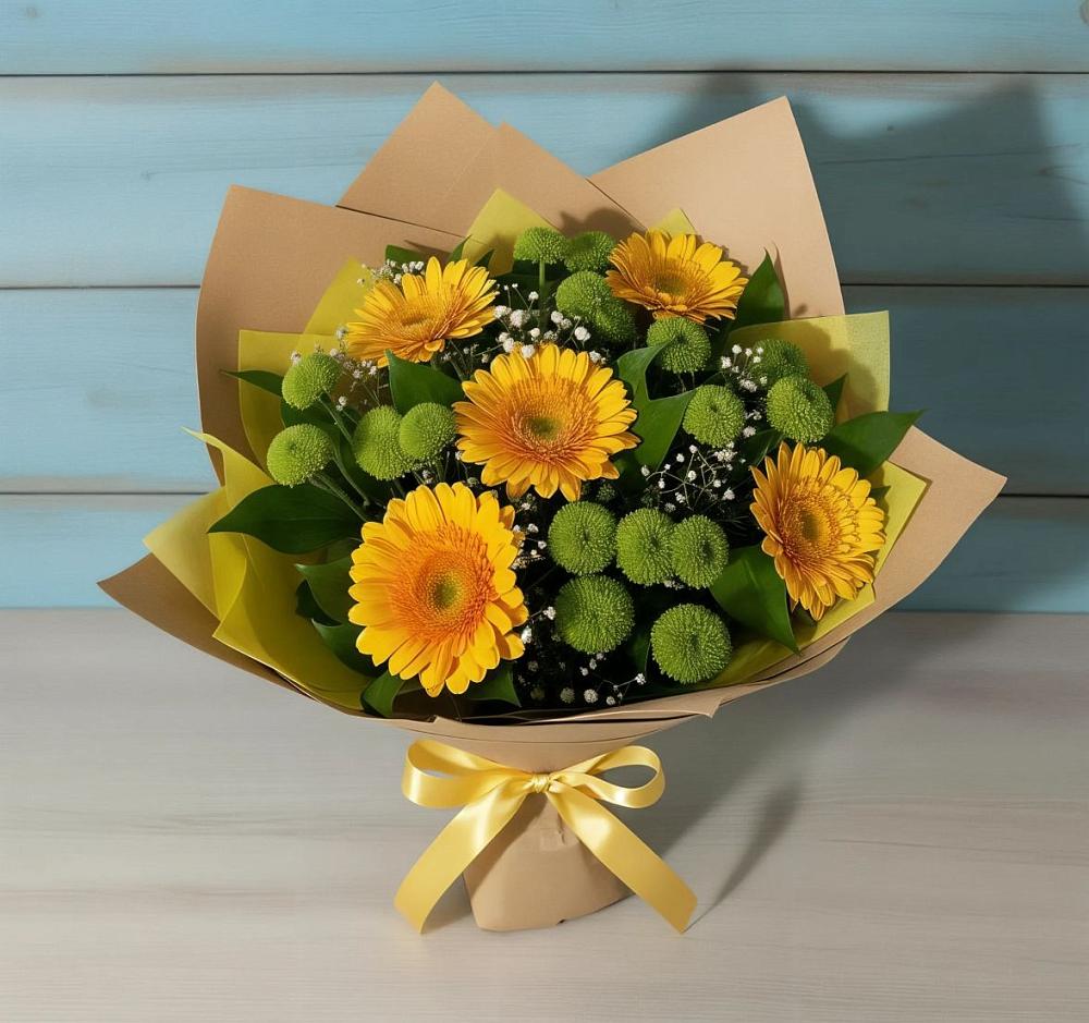 Букет цветов из: Герберы и Хризантемы в Новом Маяке
