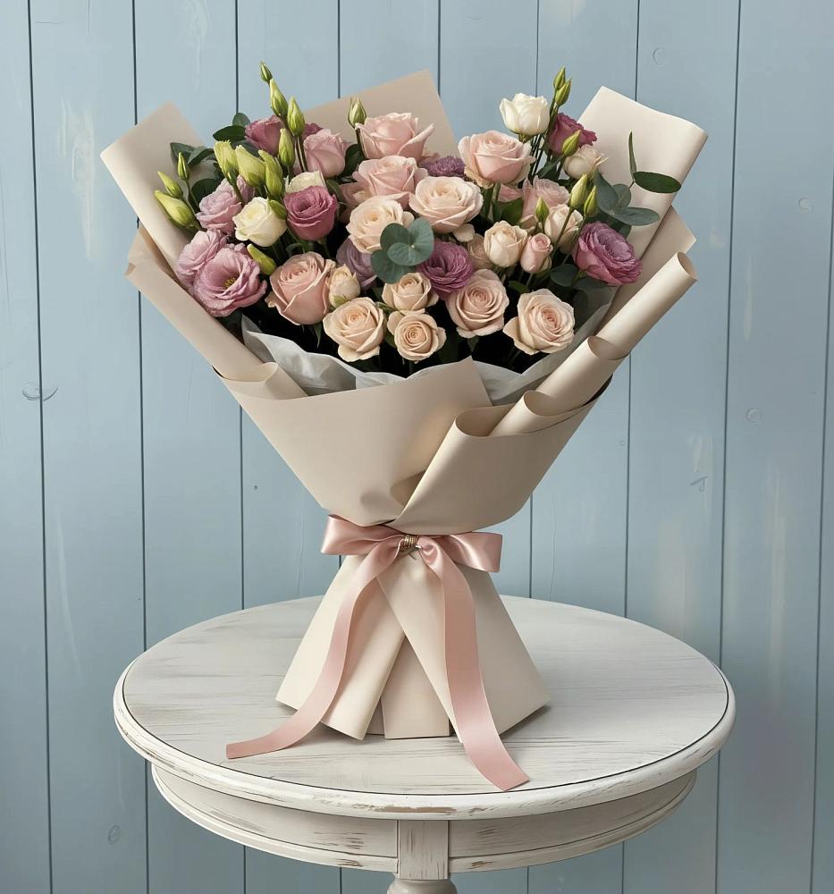 Букет цветов из: Розы и Лизиантусы в Новом Маяке