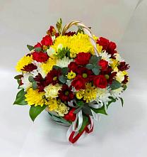 Цветочная композиция из Хризантемы и Розы в корзине в Новом Маяке