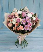 Букет цветов из:  Хризантемы, Розы и Альстромерии в Новом Маяке