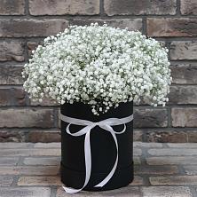 Цветочная композиция из Гипсофила в шляпной коробке в Новом Маяке