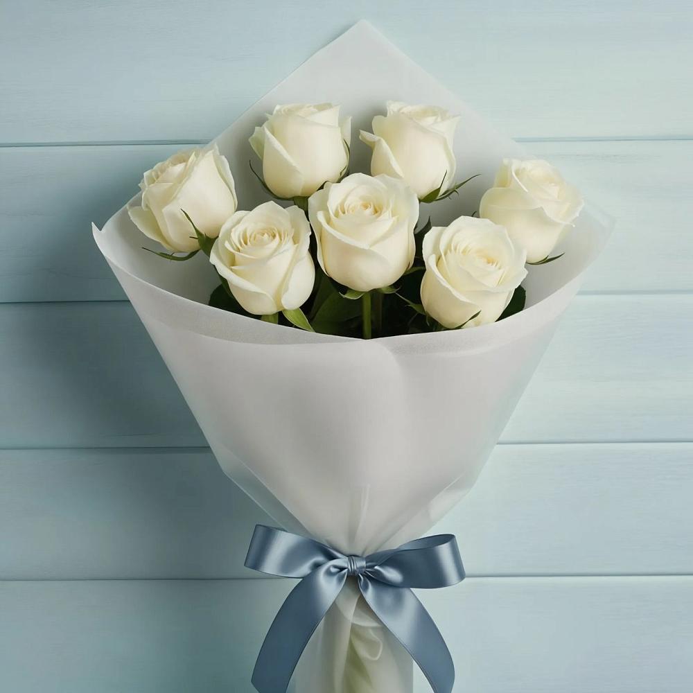 Букет 7 Белых роз Эдлесс Лав в Новом Маяке